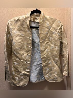 28%Silk Embroidered Jacket in Pale Gold